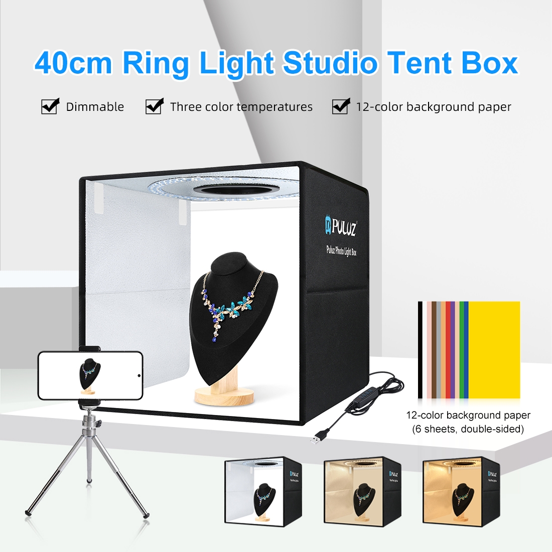 Photography Lighting Case - PULUZ 40cm Katlanabilir Taşınabilir Halka Işık