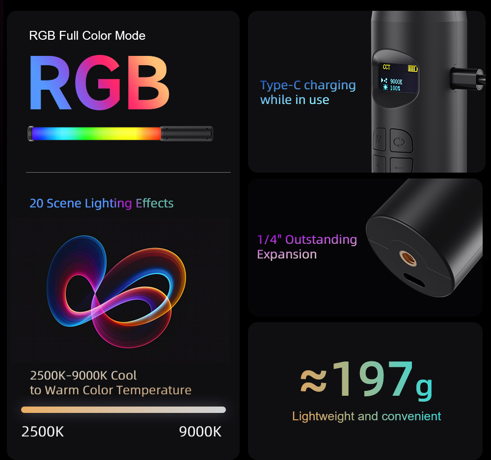 LUXCEO P300 RGB Tüp 5W 380LM V - Photography Lighting Rgb incelemesi ve fiyatı